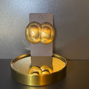 Vintage Style Brushed Gold Statement Stud Earrings | Large Sculptural Minimalist